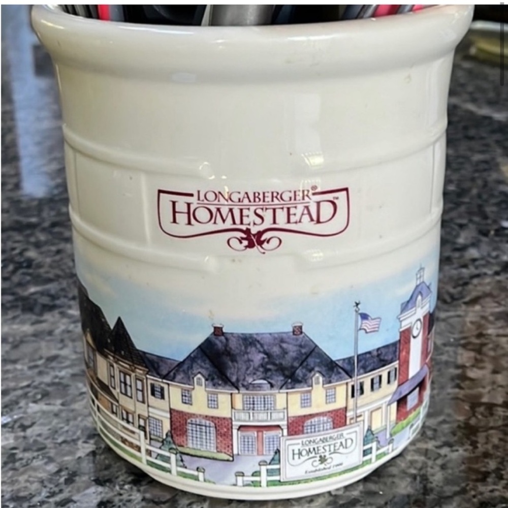 Longaberger Homestead Ceramic Crock - White and Multicolor